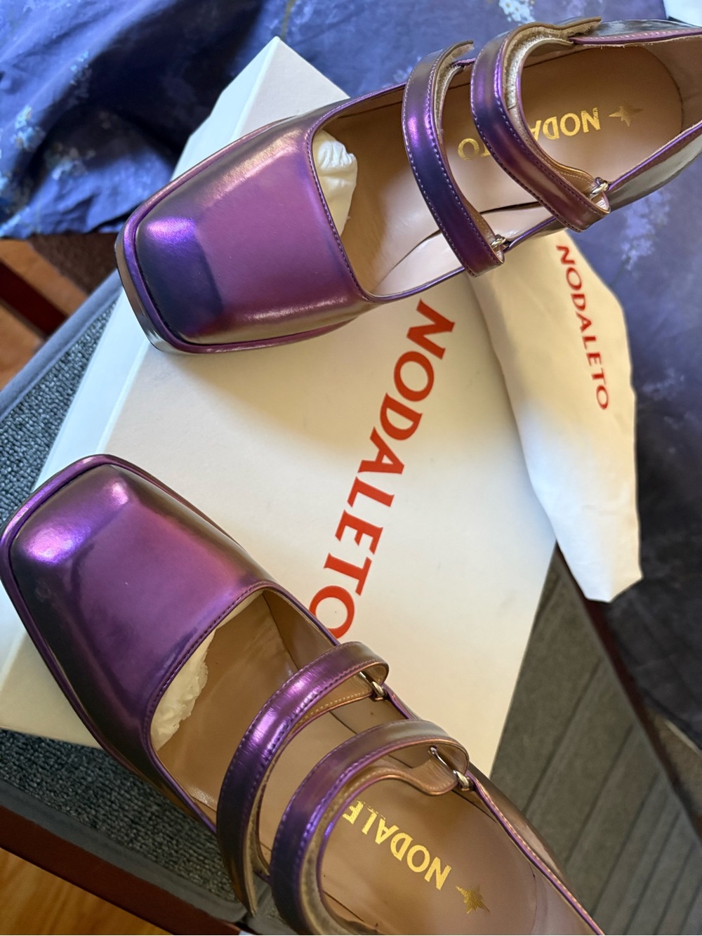 Metallic Purple Mary Jane Heels with double Strap